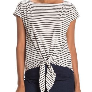Max Studio Front Tie Stripe Print T-Shirt